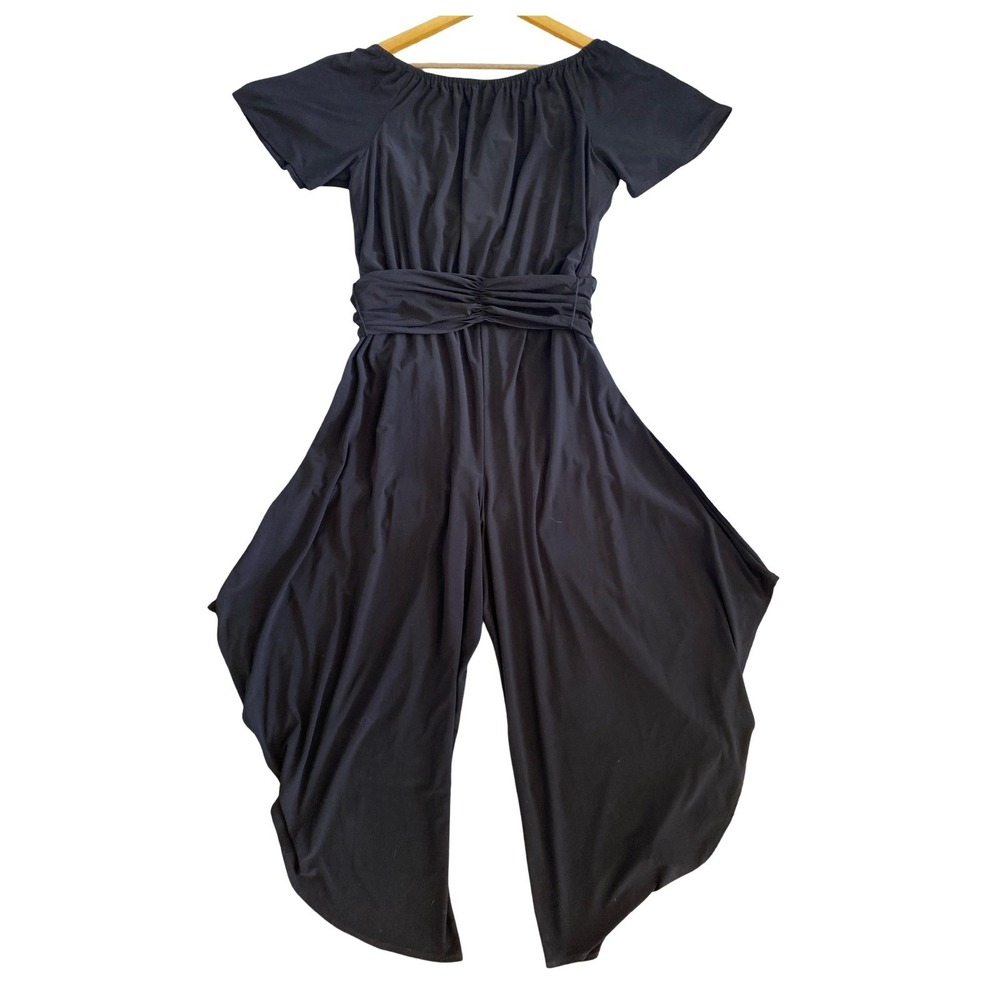 MSK Black Harem Jumpsuit Gold Ring Waist Draped Leg Large Chic Minimalist Dressy - Picture 3 of 16